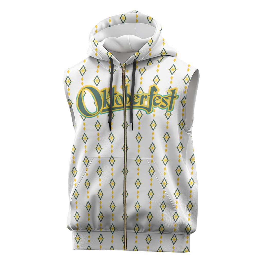 Oktoberfest Sleeveless Zip Hoodie with Oktoberfest Beer Mug Illustration White Diamond - Wonder Print Shop
