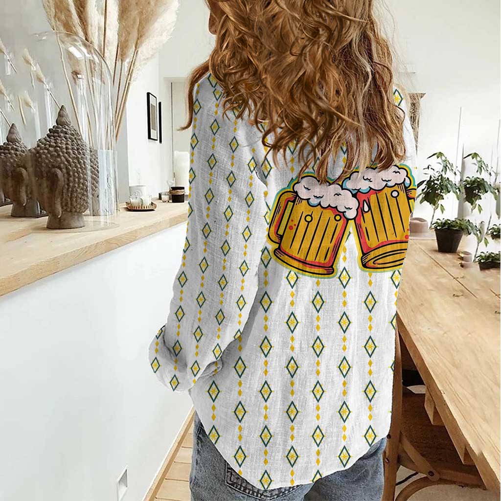 Oktoberfest Women Casual Shirt with Oktoberfest Beer Mug Illustration White Diamond - Wonder Print Shop