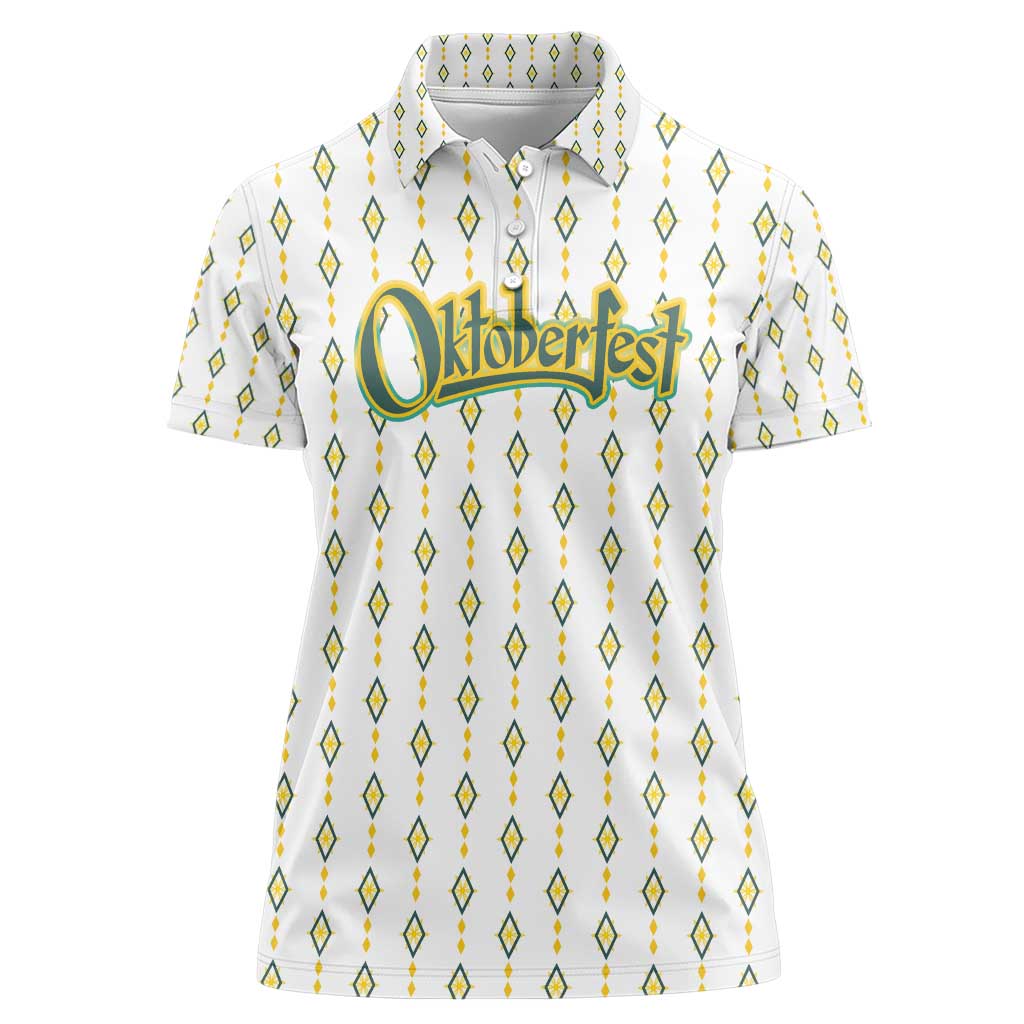 Oktoberfest Women Polo Shirt with Oktoberfest Beer Mug Illustration White Diamond - Wonder Print Shop