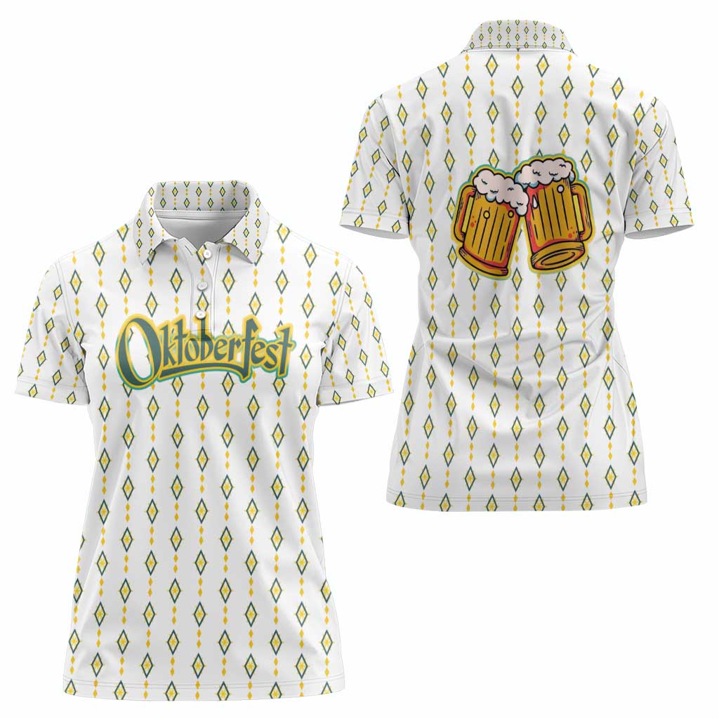 Oktoberfest Women Polo Shirt with Oktoberfest Beer Mug Illustration White Diamond - Wonder Print Shop