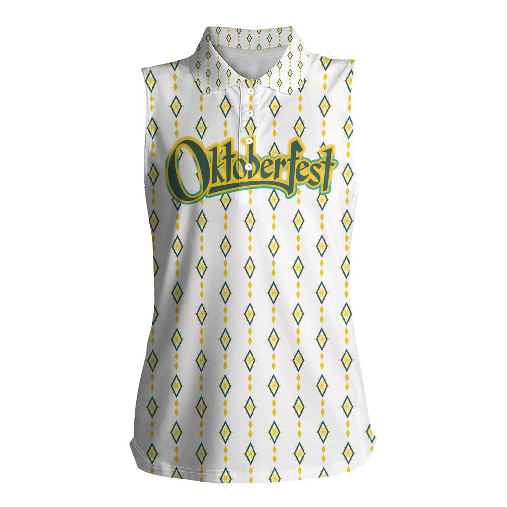 Oktoberfest Women Sleeveless Polo Shirt with Oktoberfest Beer Mug Illustration White Diamond - Wonder Print Shop
