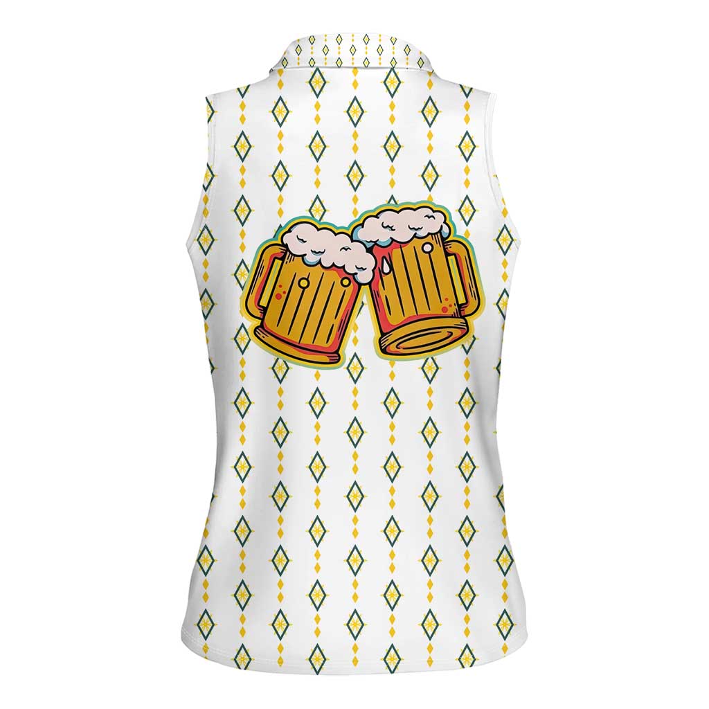 Oktoberfest Women Sleeveless Polo Shirt with Oktoberfest Beer Mug Illustration White Diamond - Wonder Print Shop