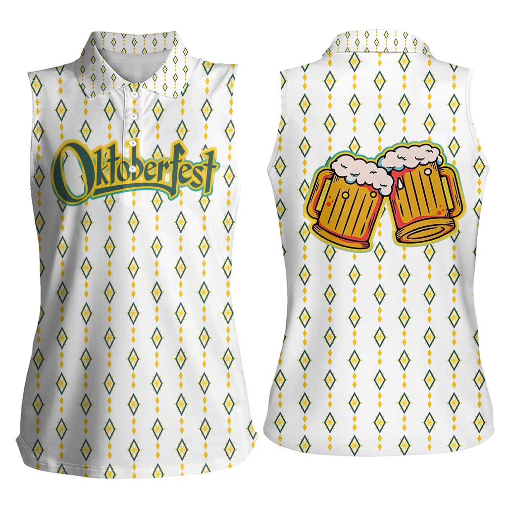 Oktoberfest Women Sleeveless Polo Shirt with Oktoberfest Beer Mug Illustration White Diamond - Wonder Print Shop