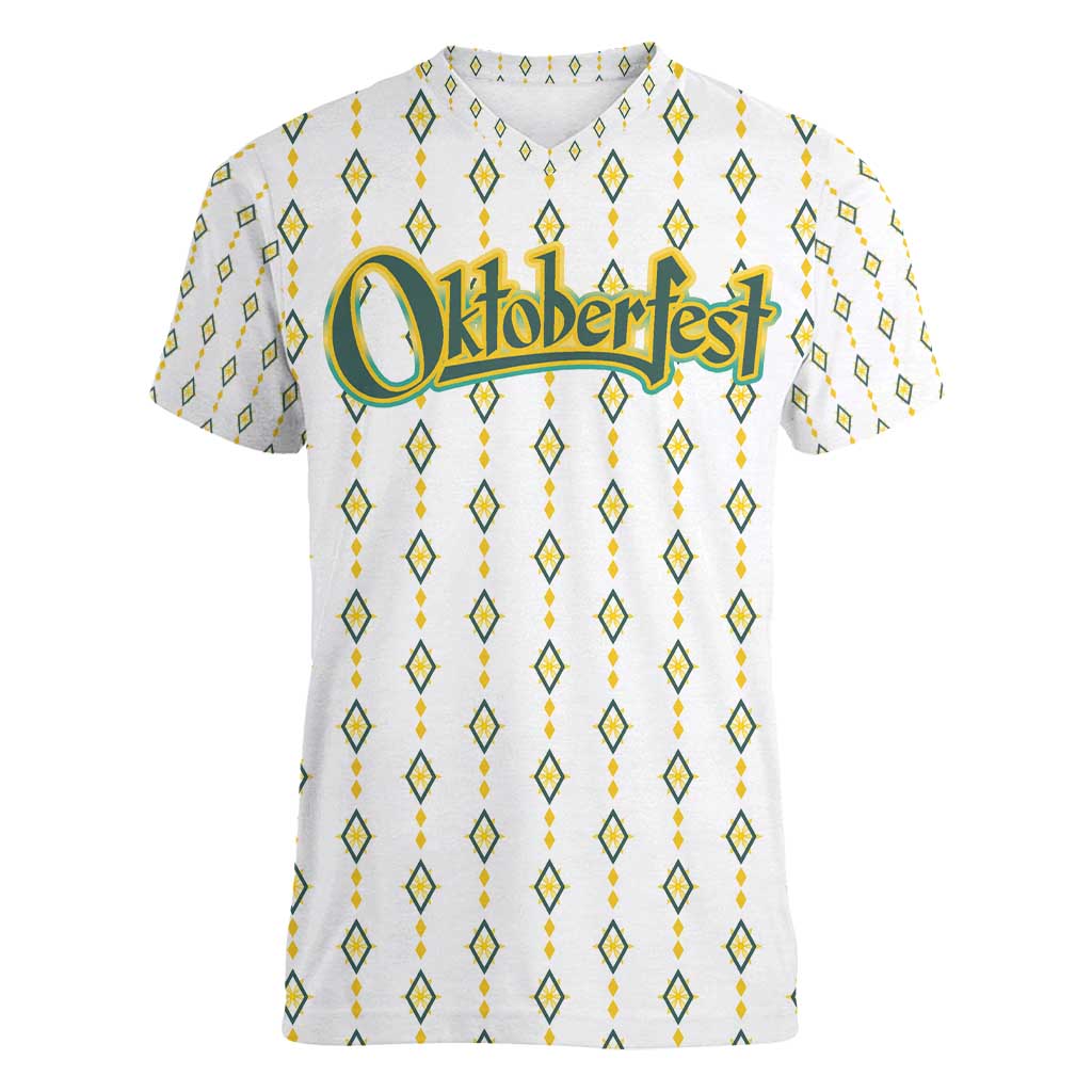 Oktoberfest Women V-Neck T-Shirt with Oktoberfest Beer Mug Illustration White Diamond - Wonder Print Shop