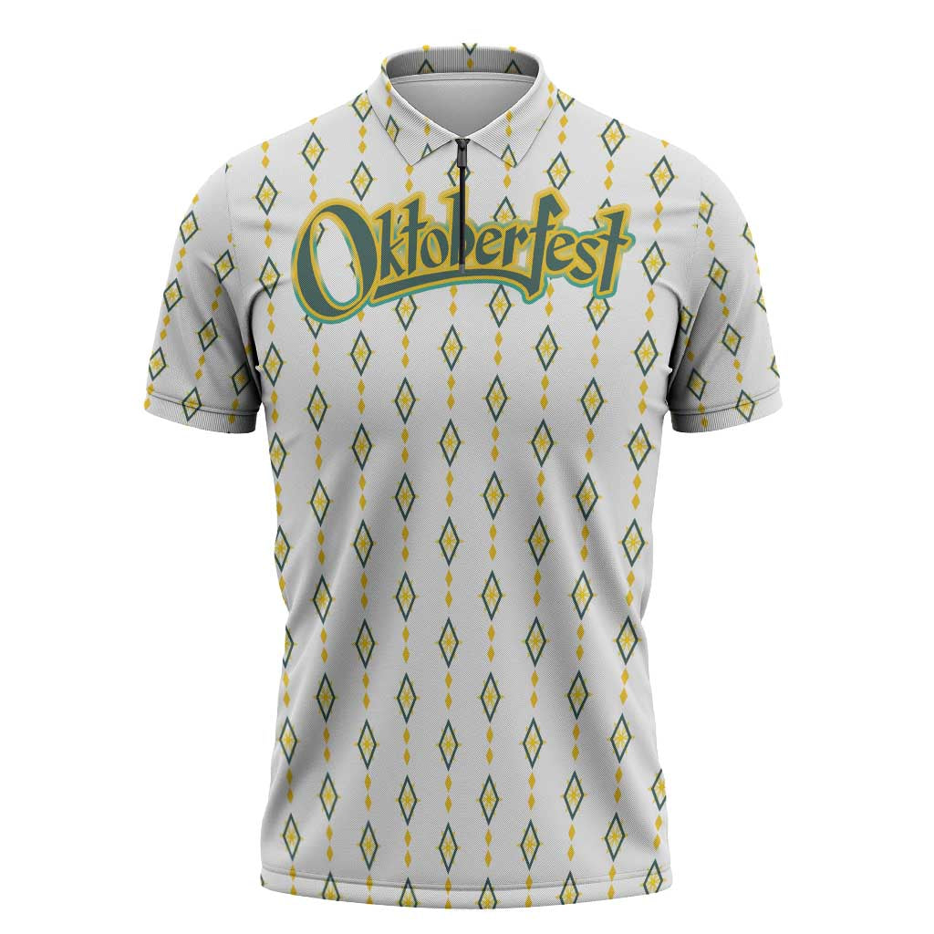 Oktoberfest Zipper Polo Shirt with Oktoberfest Beer Mug Illustration White Diamond - Wonder Print Shop