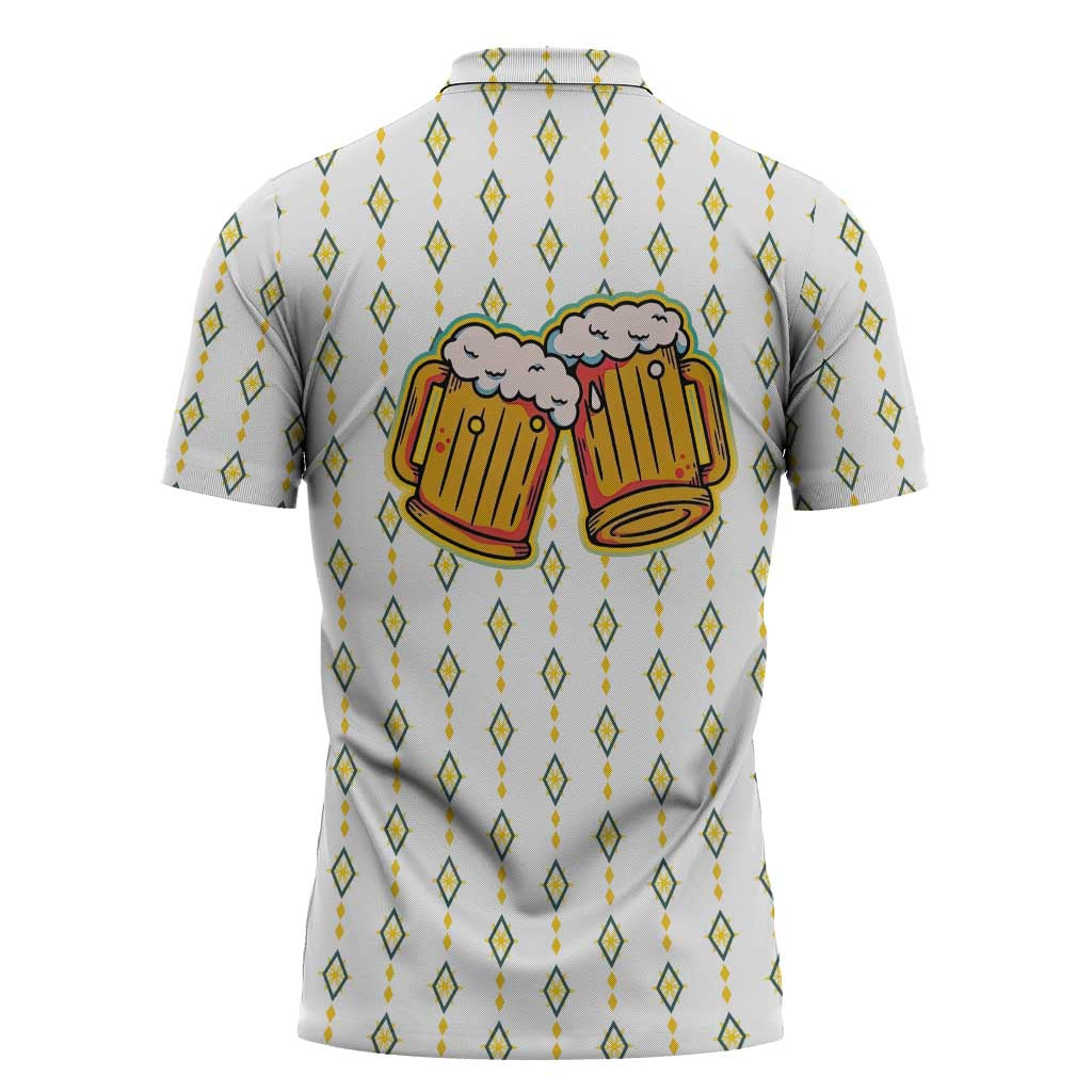 Oktoberfest Zipper Polo Shirt with Oktoberfest Beer Mug Illustration White Diamond - Wonder Print Shop