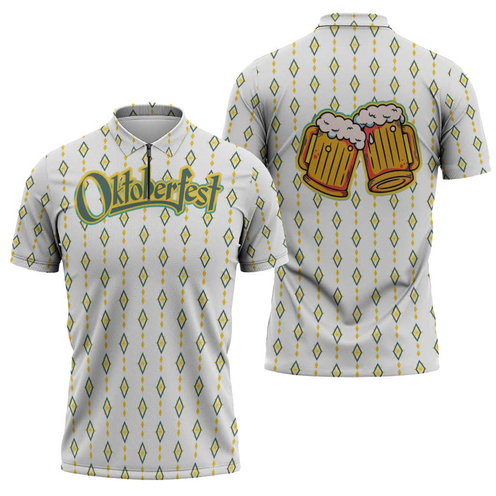 Oktoberfest Zipper Polo Shirt with Oktoberfest Beer Mug Illustration White Diamond - Wonder Print Shop