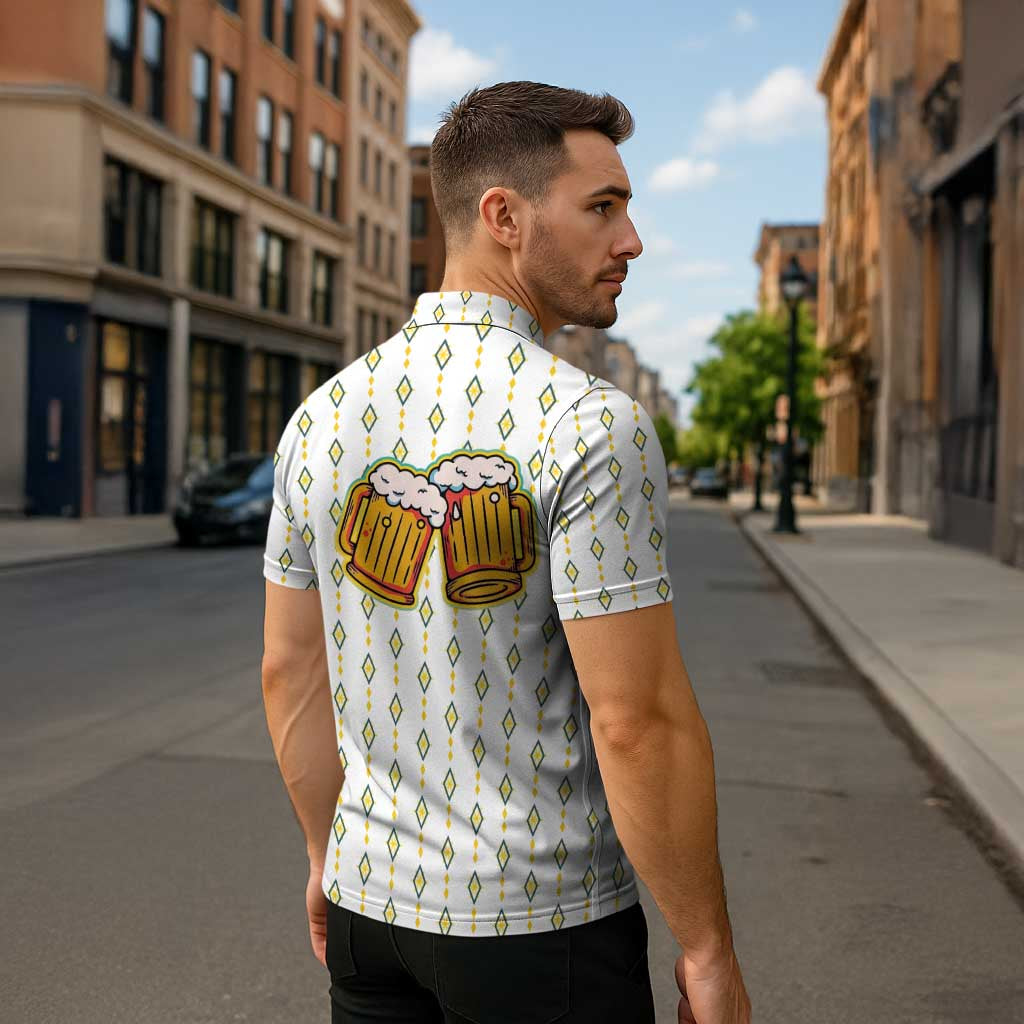 Oktoberfest Zipper Polo Shirt with Oktoberfest Beer Mug Illustration White Diamond - Wonder Print Shop
