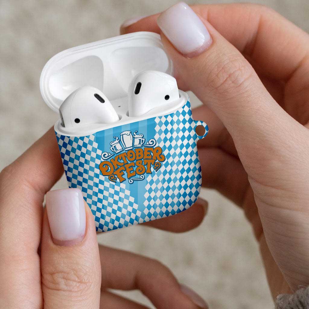 Oktoberfest AirPods Case with Beer Glass Illustration Blue White Diamond - Wonder Print Shop