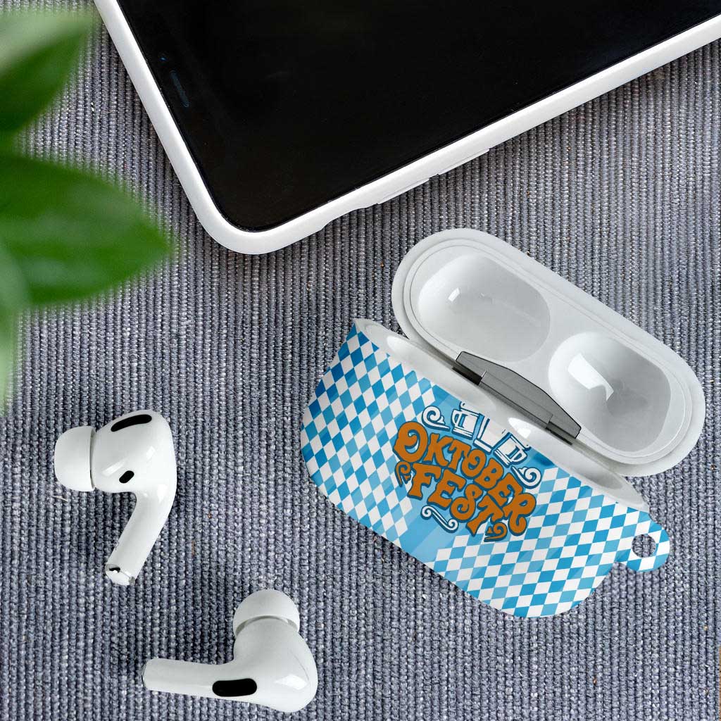 Oktoberfest AirPods Case with Beer Glass Illustration Blue White Diamond - Wonder Print Shop