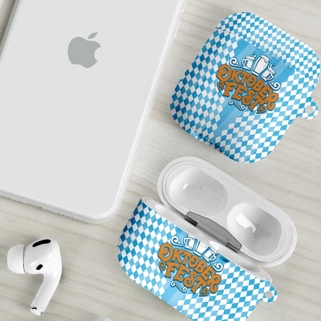 Oktoberfest AirPods Case with Beer Glass Illustration Blue White Diamond - Wonder Print Shop