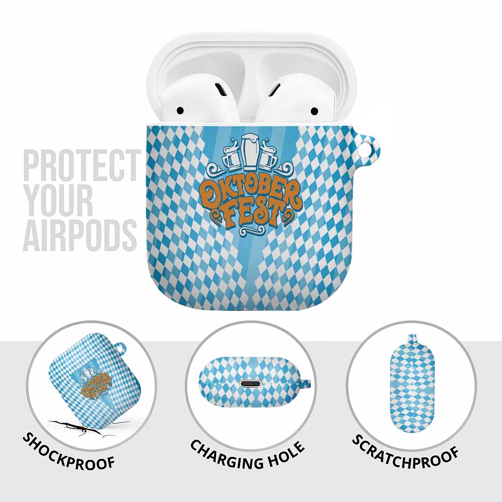 Oktoberfest AirPods Case with Beer Glass Illustration Blue White Diamond - Wonder Print Shop