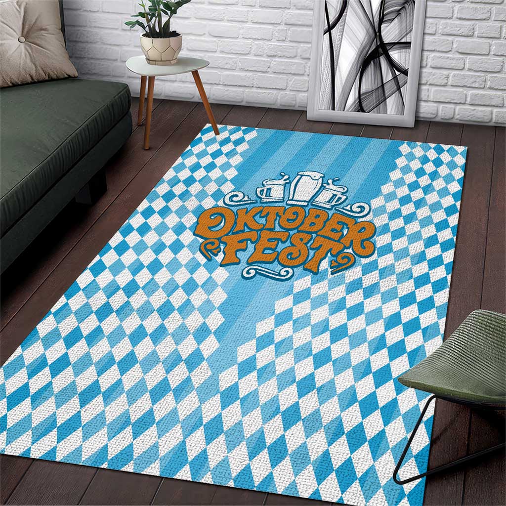 Oktoberfest Area Rug with Beer Glass Illustration Blue White Diamond - Wonder Print Shop