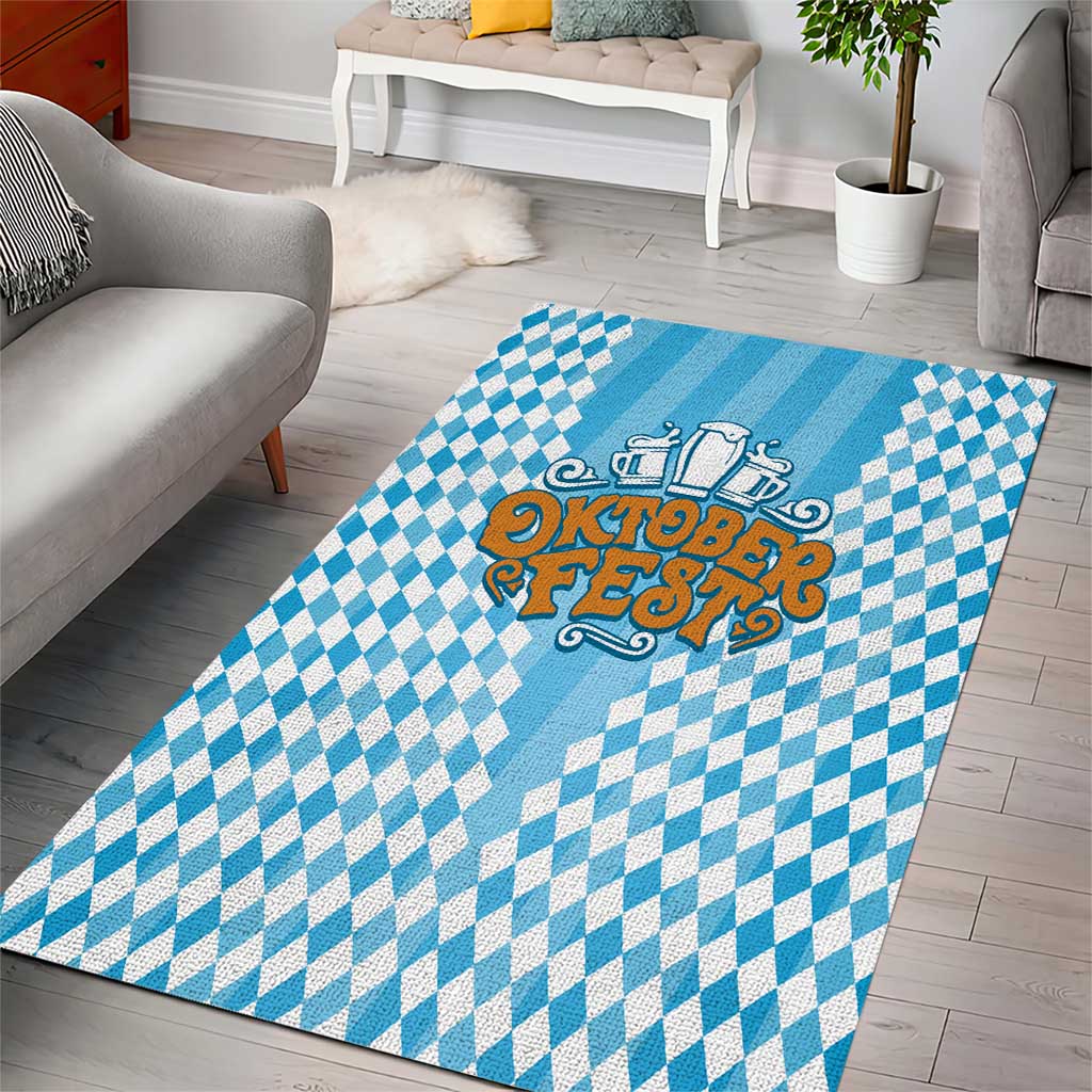 Oktoberfest Area Rug with Beer Glass Illustration Blue White Diamond - Wonder Print Shop