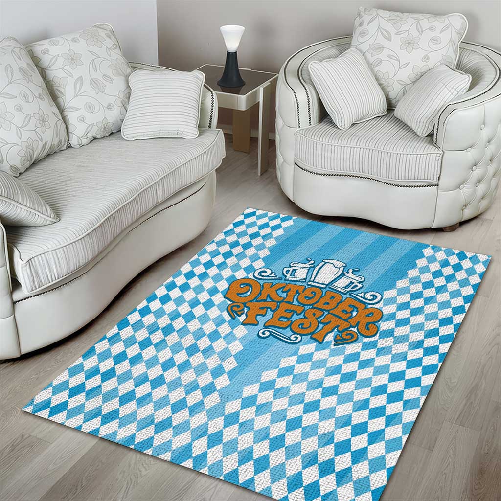Oktoberfest Area Rug with Beer Glass Illustration Blue White Diamond - Wonder Print Shop