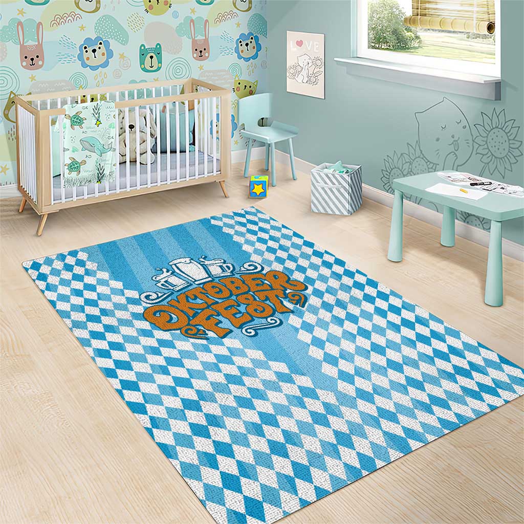 Oktoberfest Area Rug with Beer Glass Illustration Blue White Diamond - Wonder Print Shop