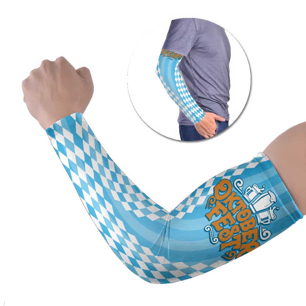 Oktoberfest Arm Sleeves with Beer Glass Illustration Blue White Diamond - Wonder Print Shop
