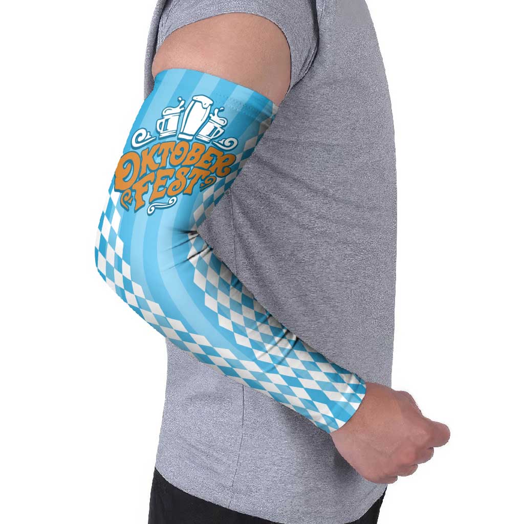 Oktoberfest Arm Sleeves with Beer Glass Illustration Blue White Diamond - Wonder Print Shop