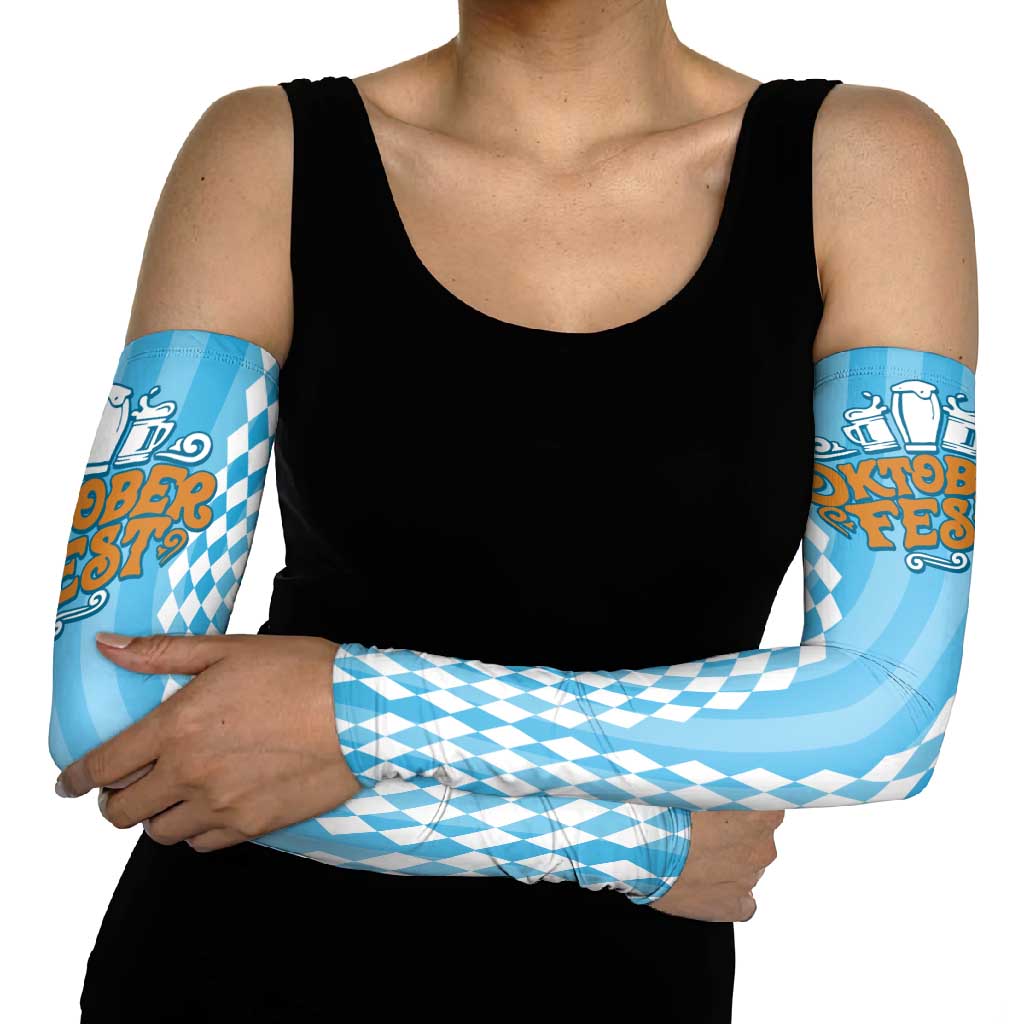Oktoberfest Arm Sleeves with Beer Glass Illustration Blue White Diamond - Wonder Print Shop