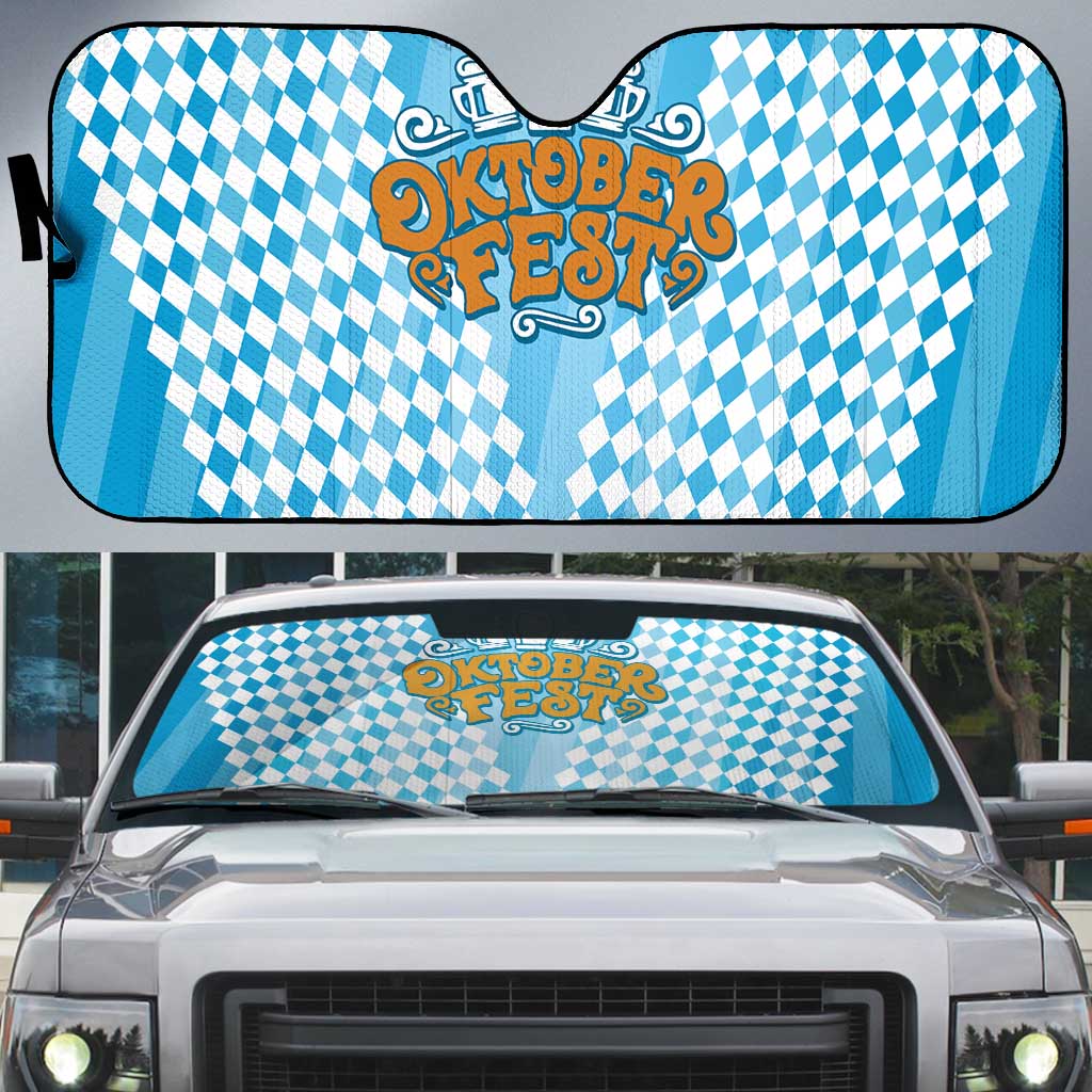 Oktoberfest Auto Sun Shade with Beer Glass Illustration Blue White Diamond - Wonder Print Shop