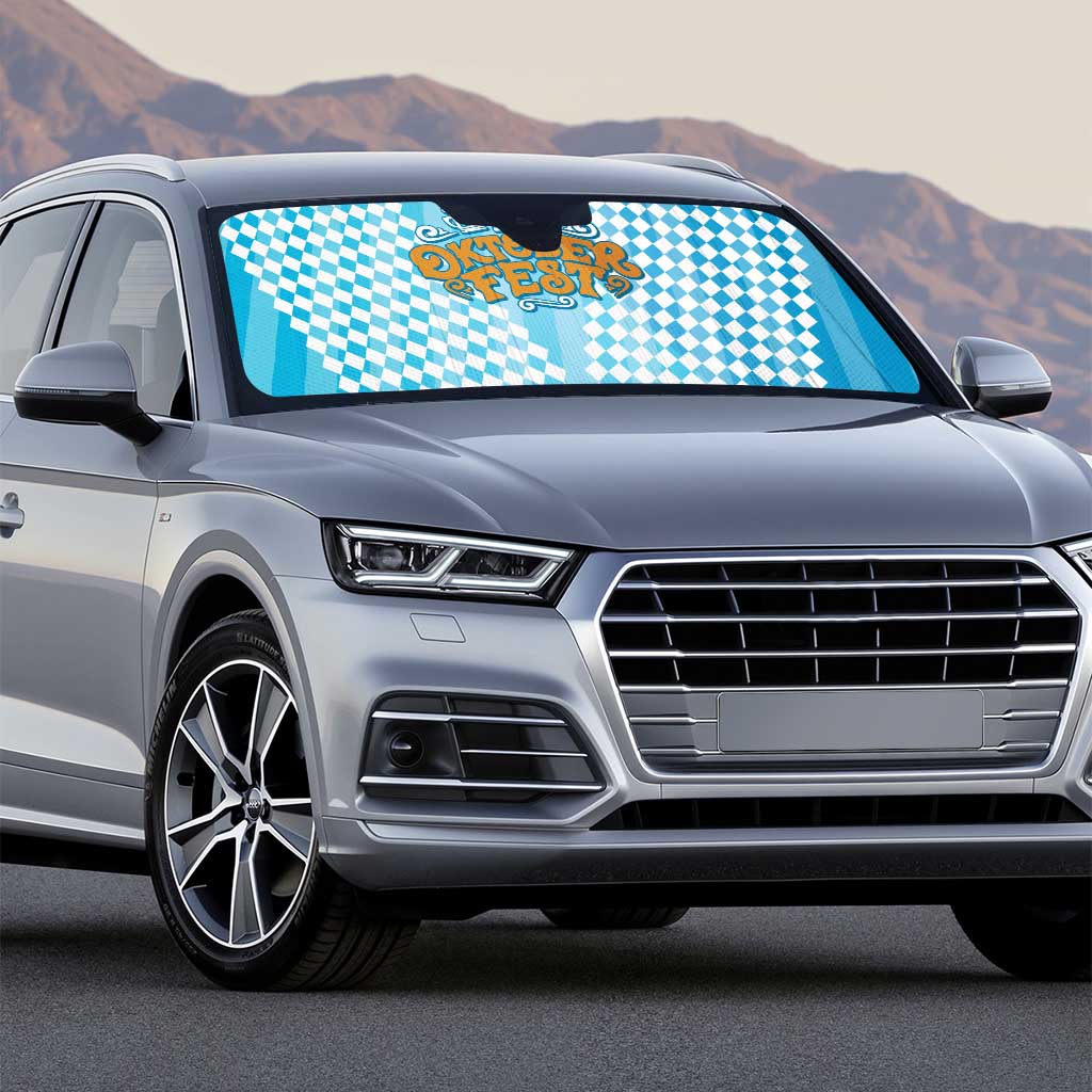 Oktoberfest Auto Sun Shade with Beer Glass Illustration Blue White Diamond - Wonder Print Shop