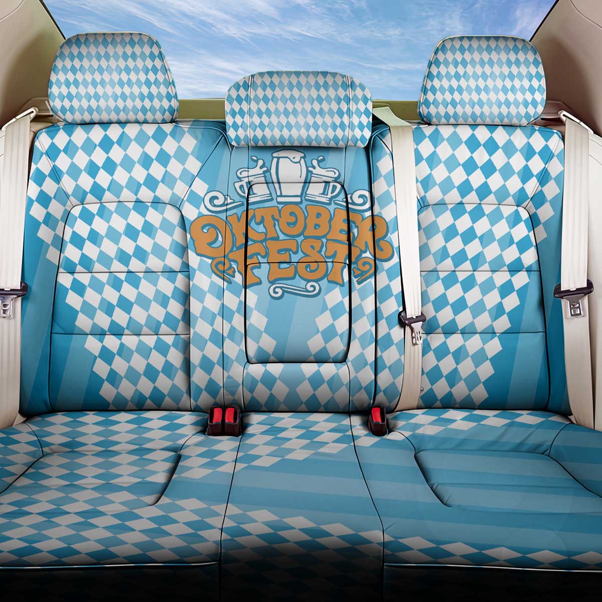 Oktoberfest Back Car Seat Cover with Beer Glass Illustration Blue White Diamond - Wonder Print Shop