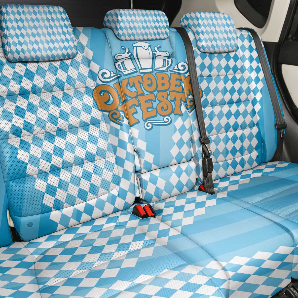 Oktoberfest Back Car Seat Cover with Beer Glass Illustration Blue White Diamond - Wonder Print Shop