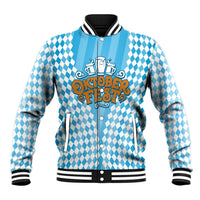 Oktoberfest Baseball Jacket with Beer Glass Illustration Blue White Diamond - Wonder Print Shop