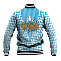 Oktoberfest Baseball Jacket with Beer Glass Illustration Blue White Diamond - Wonder Print Shop