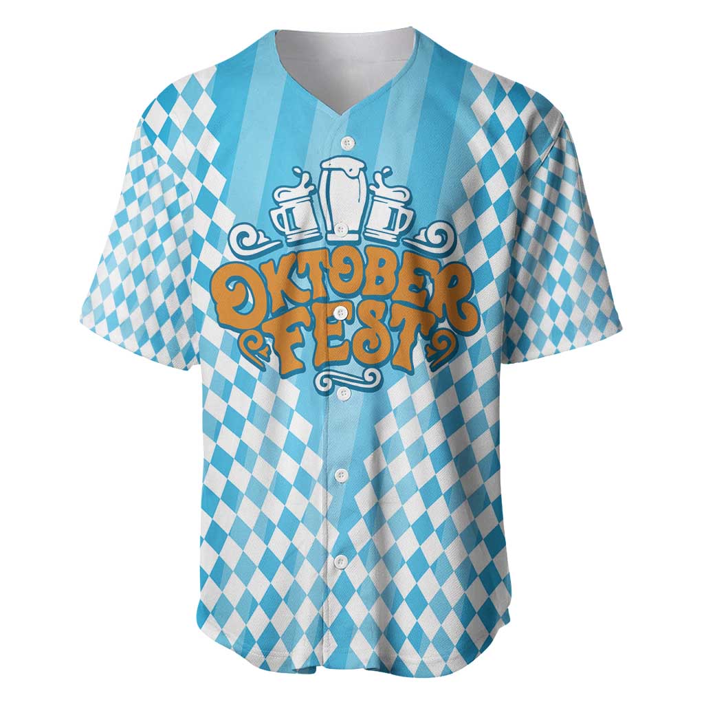 Oktoberfest Baseball Jersey with Beer Glass Illustration Blue White Diamond - Wonder Print Shop