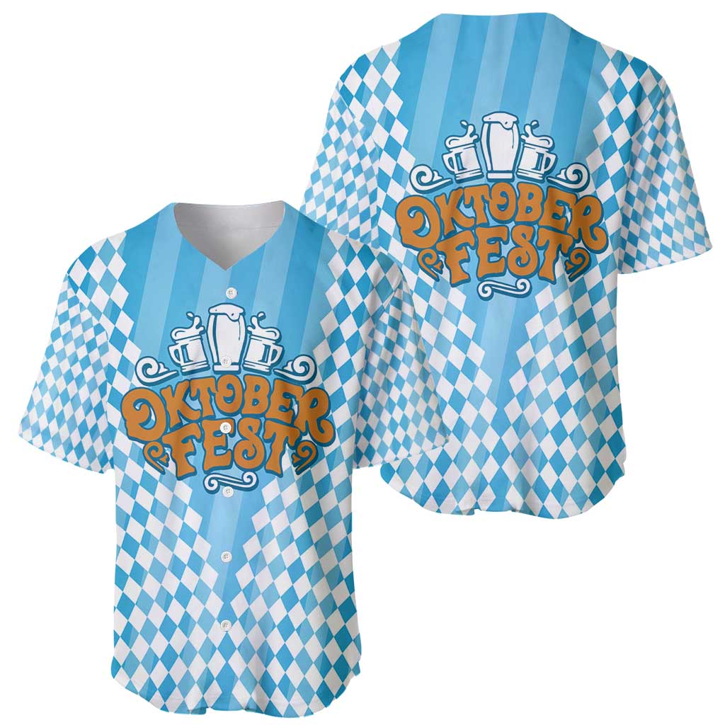 Oktoberfest Baseball Jersey with Beer Glass Illustration Blue White Diamond - Wonder Print Shop