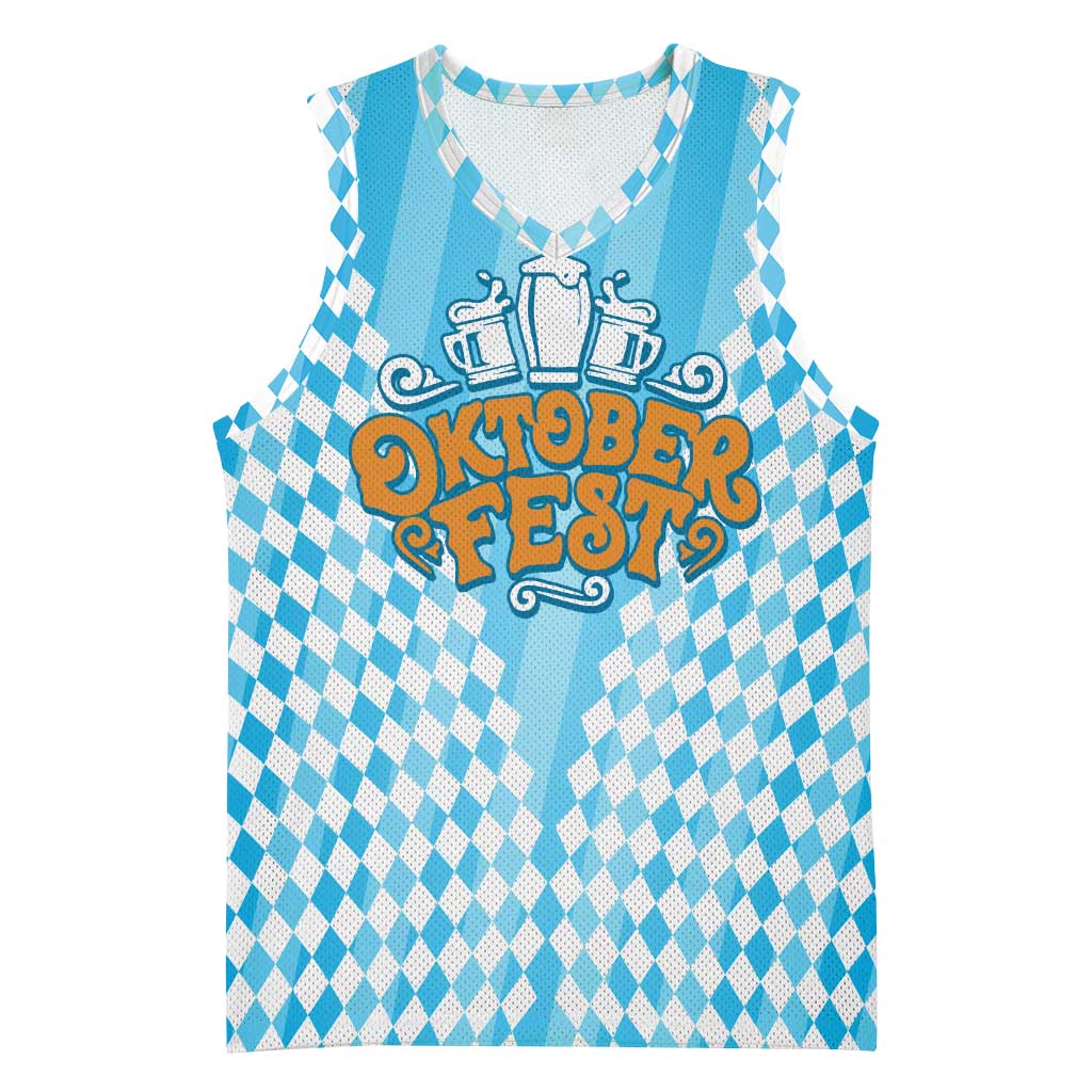 Oktoberfest Basketball Jersey with Beer Glass Illustration Blue White Diamond - Wonder Print Shop