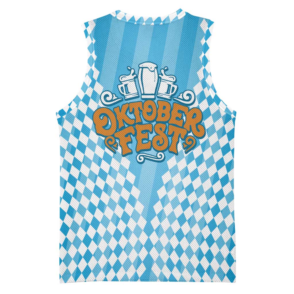 Oktoberfest Basketball Jersey with Beer Glass Illustration Blue White Diamond - Wonder Print Shop