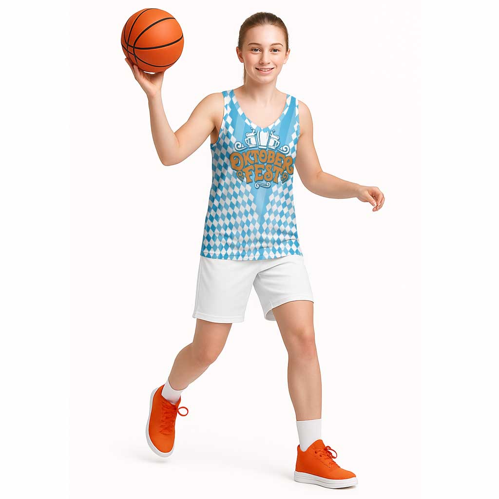 Oktoberfest Basketball Jersey with Beer Glass Illustration Blue White Diamond - Wonder Print Shop