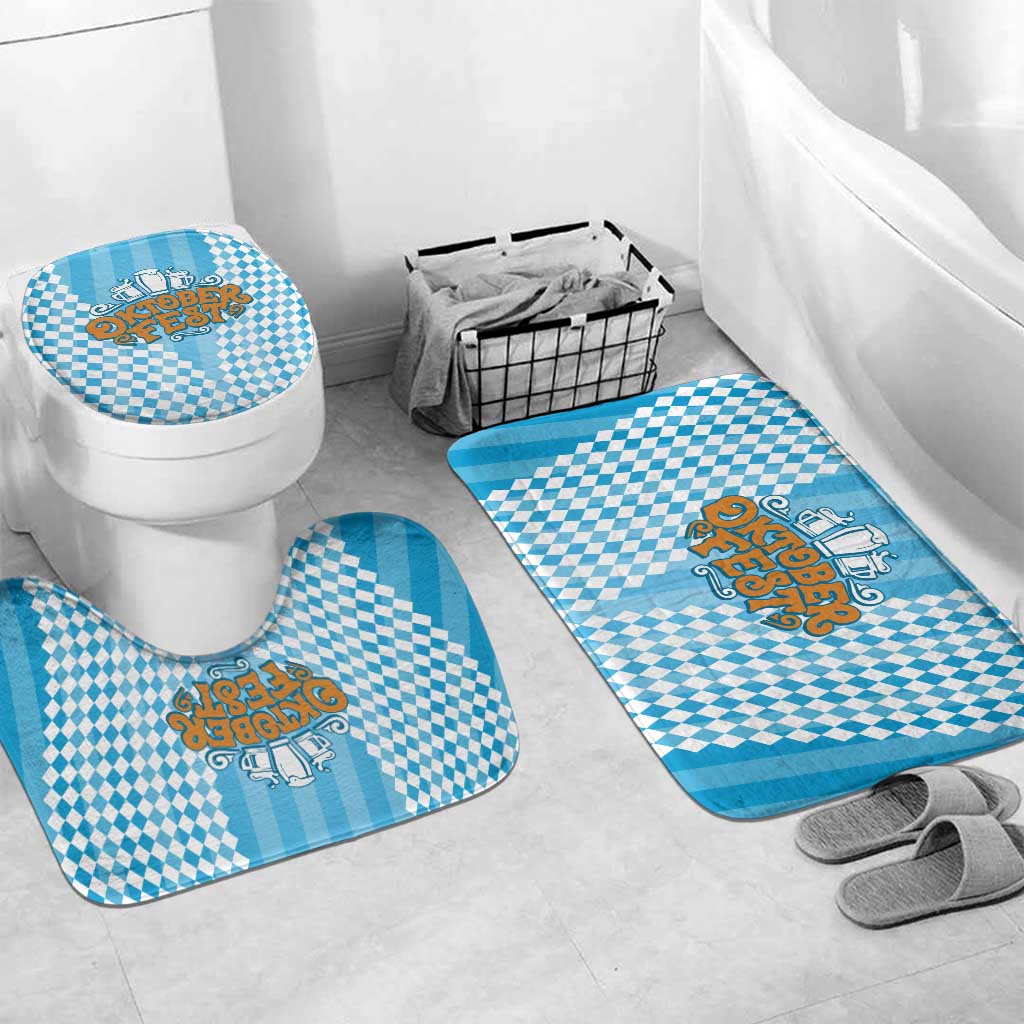 Oktoberfest Bathroom Set with Beer Glass Illustration Blue White Diamond - Wonder Print Shop