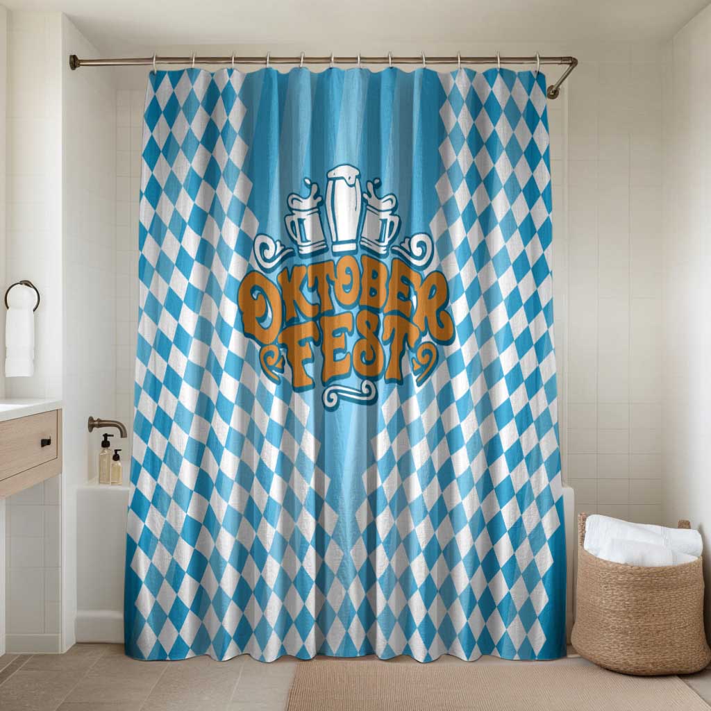 Oktoberfest Bathroom Set with Beer Glass Illustration Blue White Diamond - Wonder Print Shop