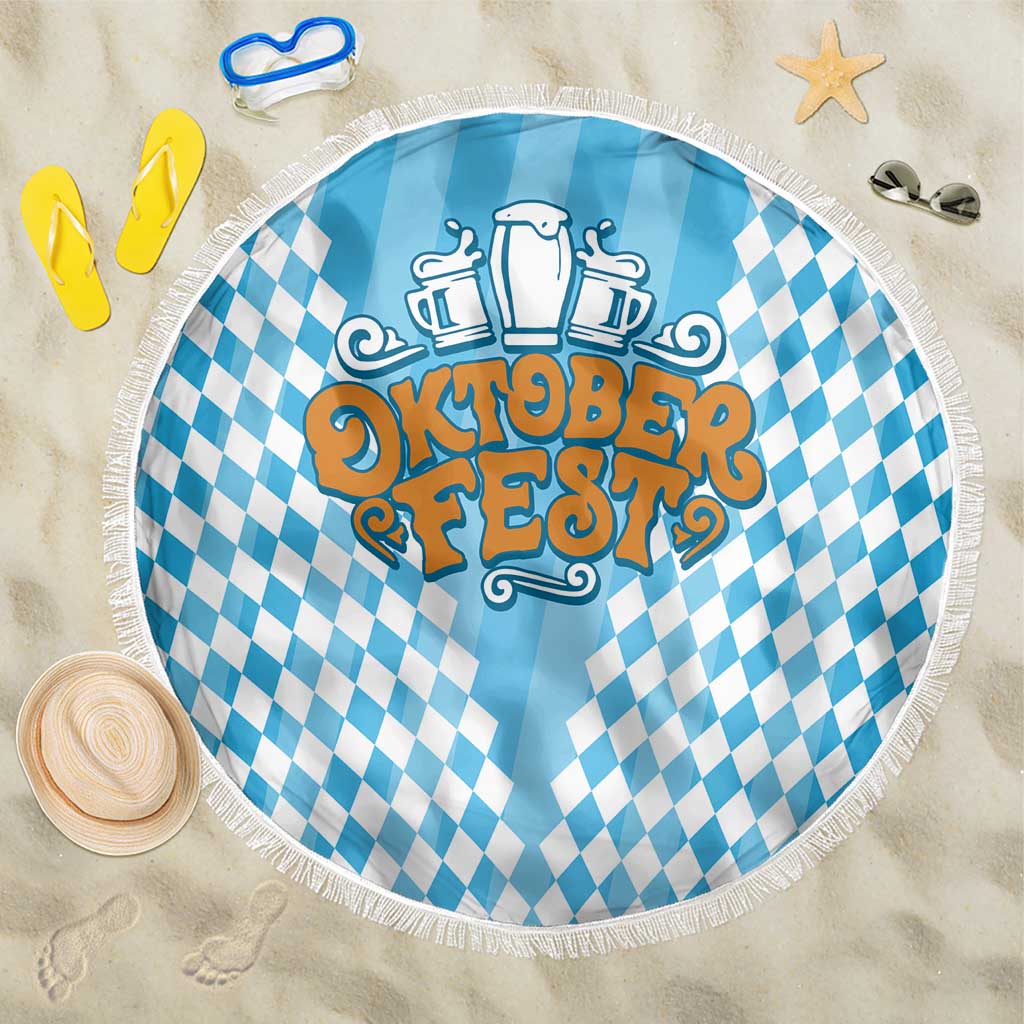 Oktoberfest Beach Blanket with Beer Glass Illustration Blue White Diamond - Wonder Print Shop