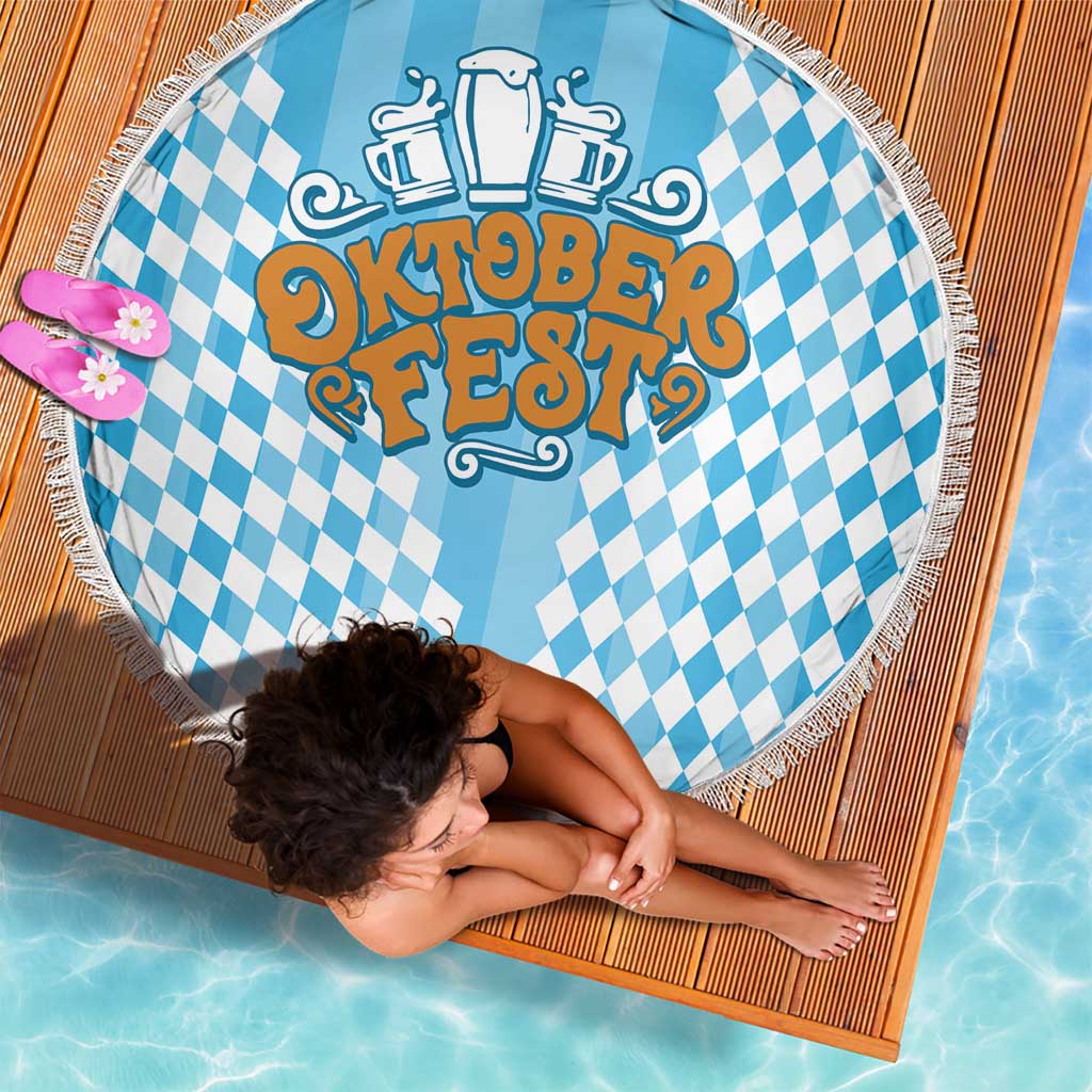 Oktoberfest Beach Blanket with Beer Glass Illustration Blue White Diamond - Wonder Print Shop