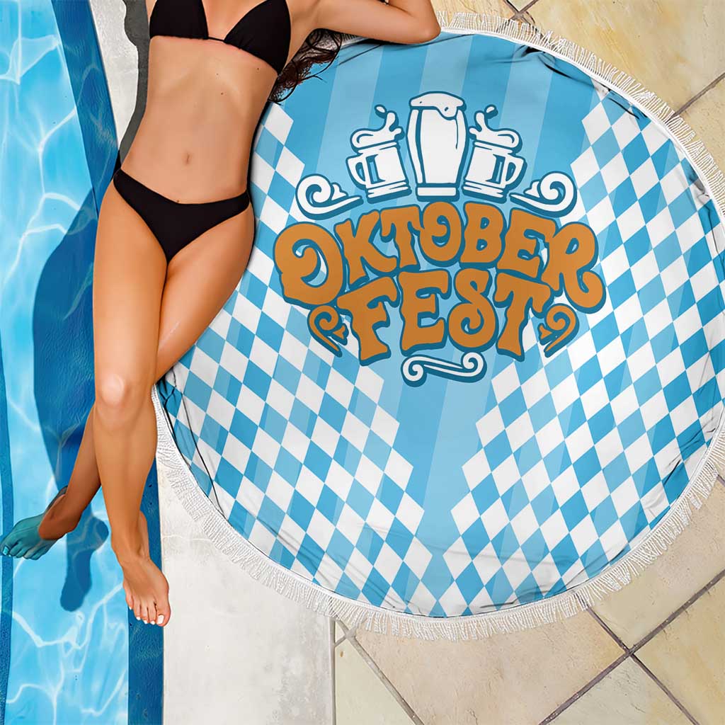 Oktoberfest Beach Blanket with Beer Glass Illustration Blue White Diamond - Wonder Print Shop