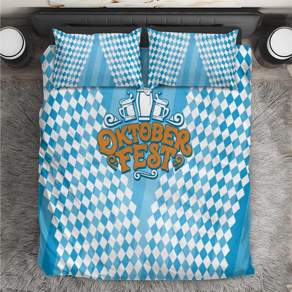 Oktoberfest Bedding Set with Beer Glass Illustration Blue White Diamond - Wonder Print Shop