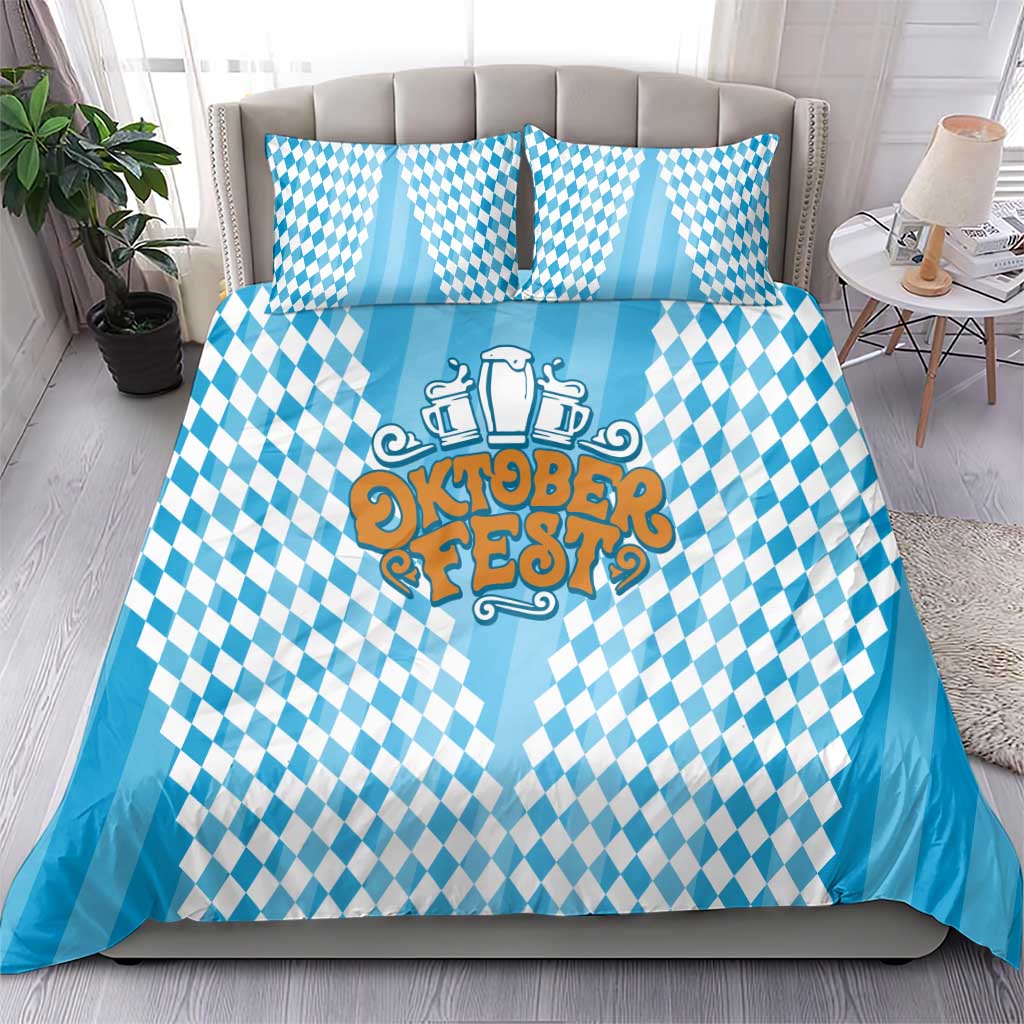 Oktoberfest Bedding Set with Beer Glass Illustration Blue White Diamond - Wonder Print Shop