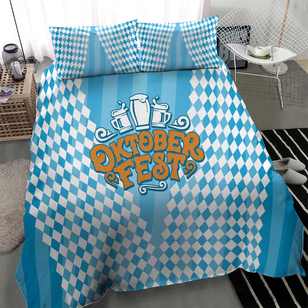 Oktoberfest Bedding Set with Beer Glass Illustration Blue White Diamond - Wonder Print Shop