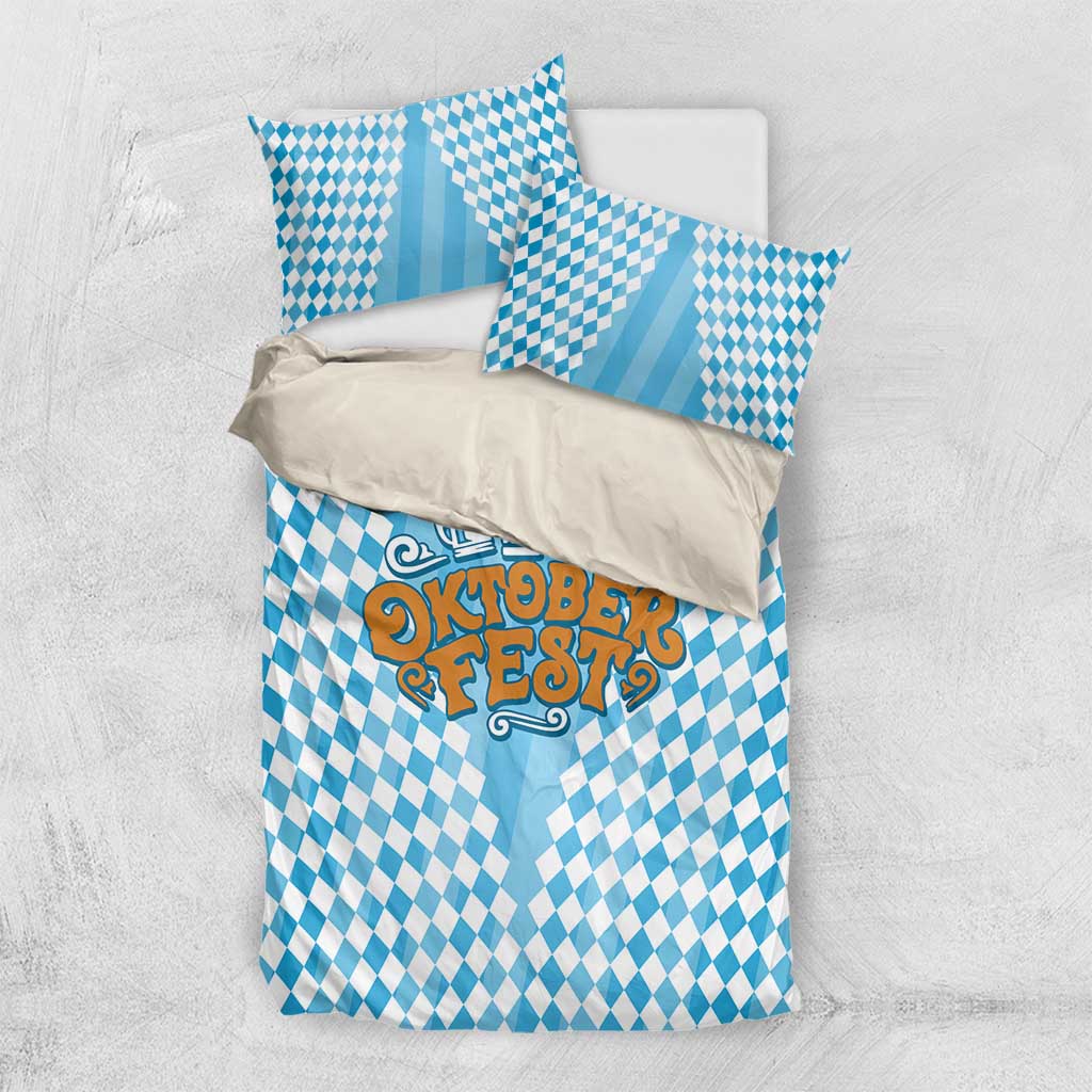 Oktoberfest Bedding Set with Beer Glass Illustration Blue White Diamond - Wonder Print Shop