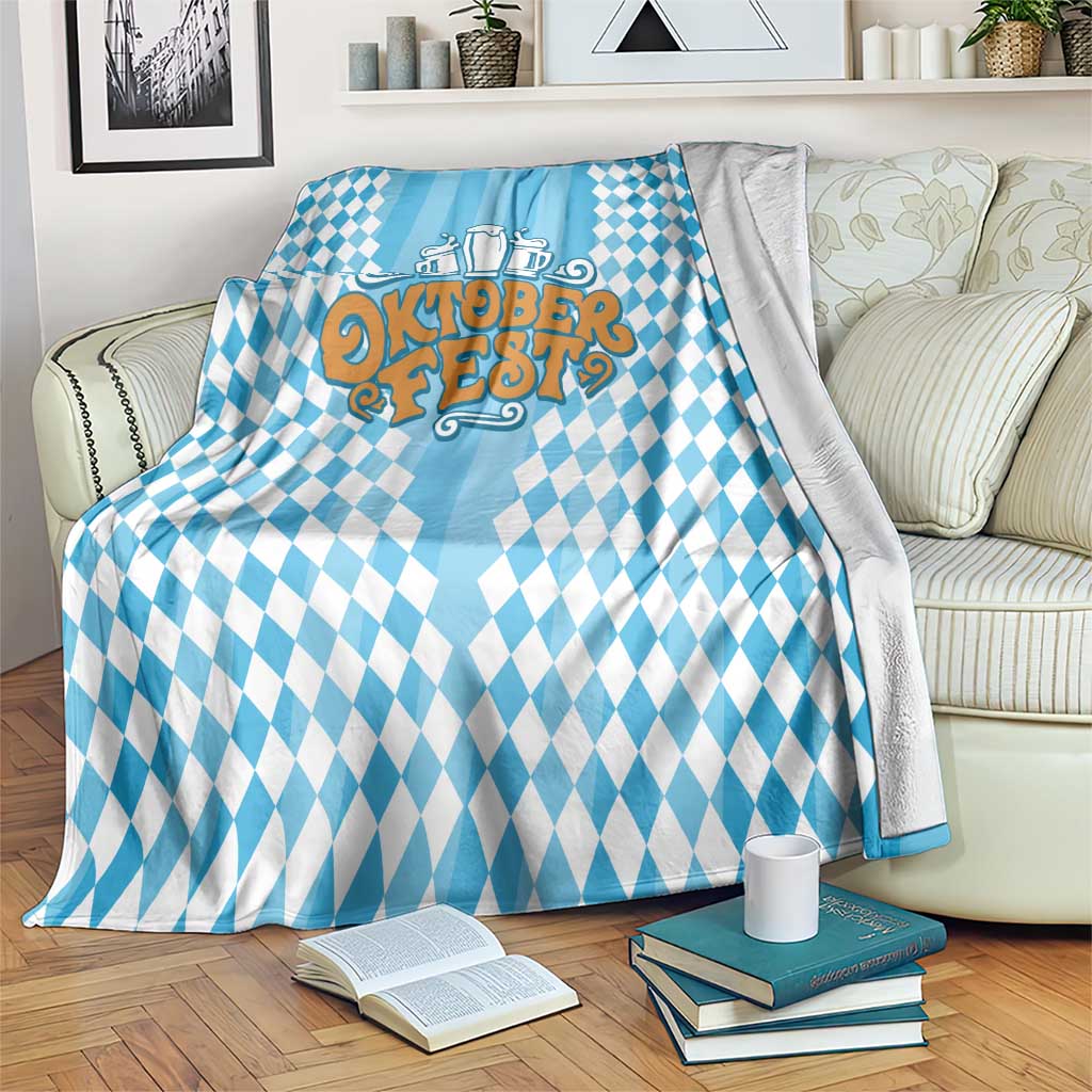 Oktoberfest Blanket with Beer Glass Illustration Blue White Diamond - Wonder Print Shop
