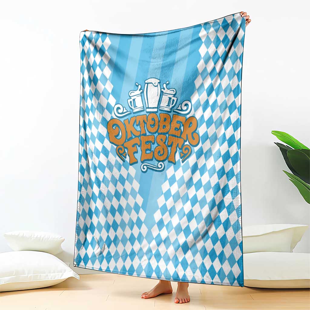Oktoberfest Blanket with Beer Glass Illustration Blue White Diamond - Wonder Print Shop