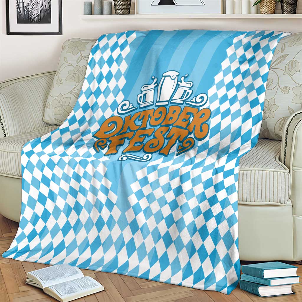 Oktoberfest Blanket with Beer Glass Illustration Blue White Diamond - Wonder Print Shop