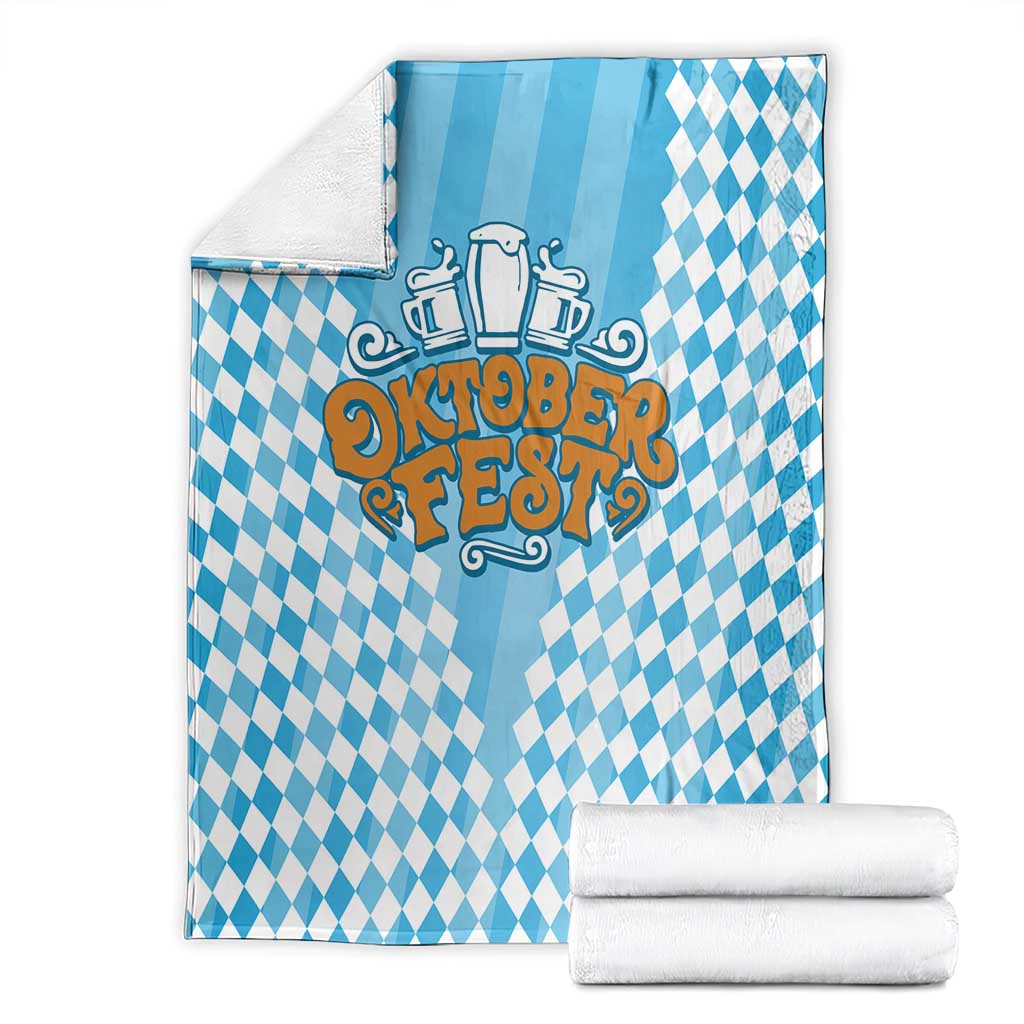 Oktoberfest Blanket with Beer Glass Illustration Blue White Diamond - Wonder Print Shop