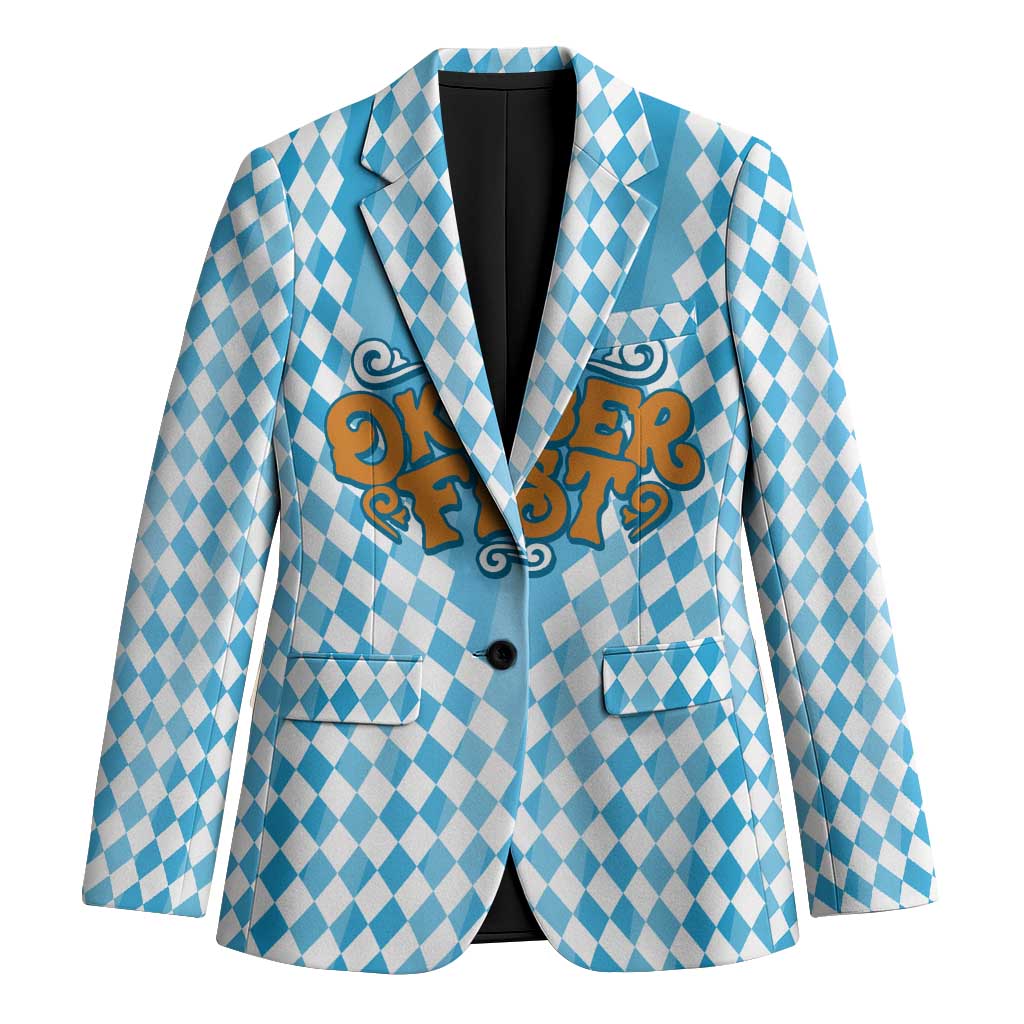 Oktoberfest Blazer with Beer Glass Illustration Blue White Diamond - Wonder Print Shop