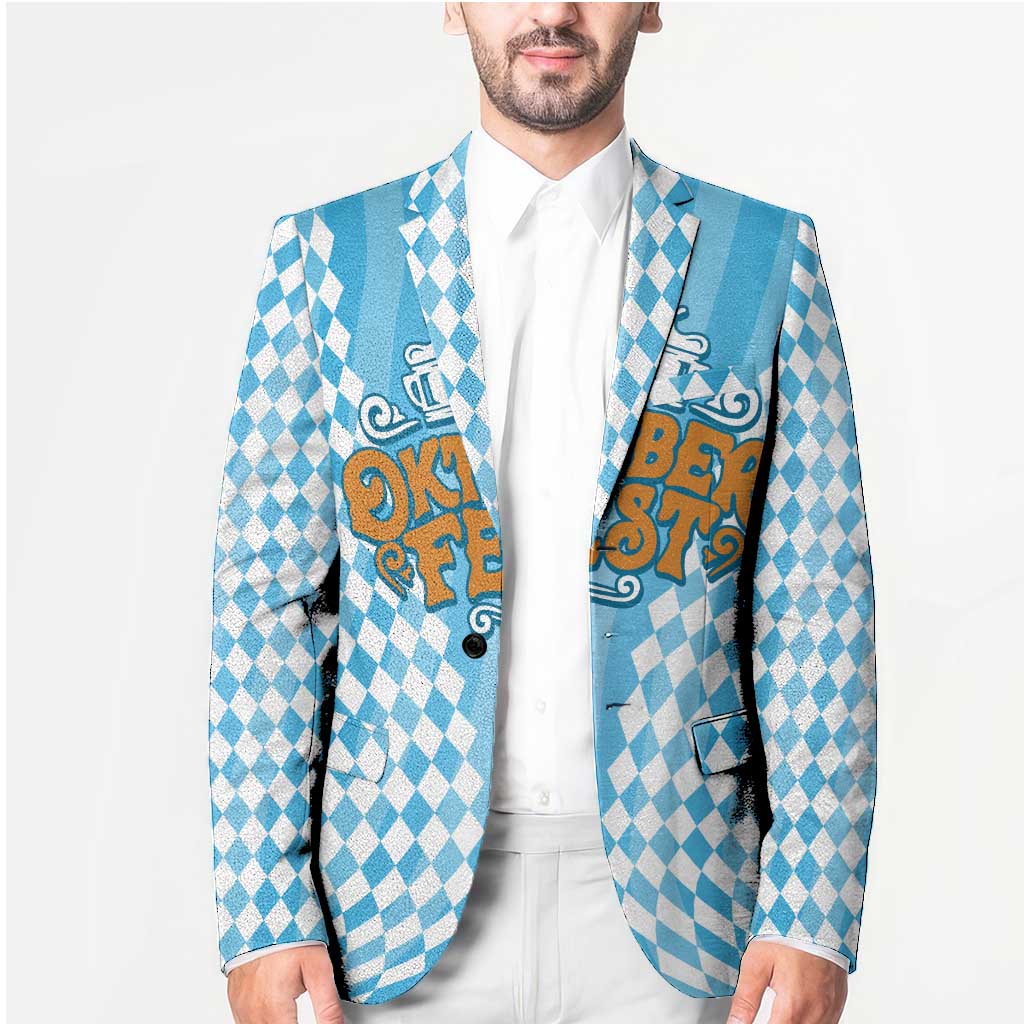 Oktoberfest Blazer with Beer Glass Illustration Blue White Diamond - Wonder Print Shop