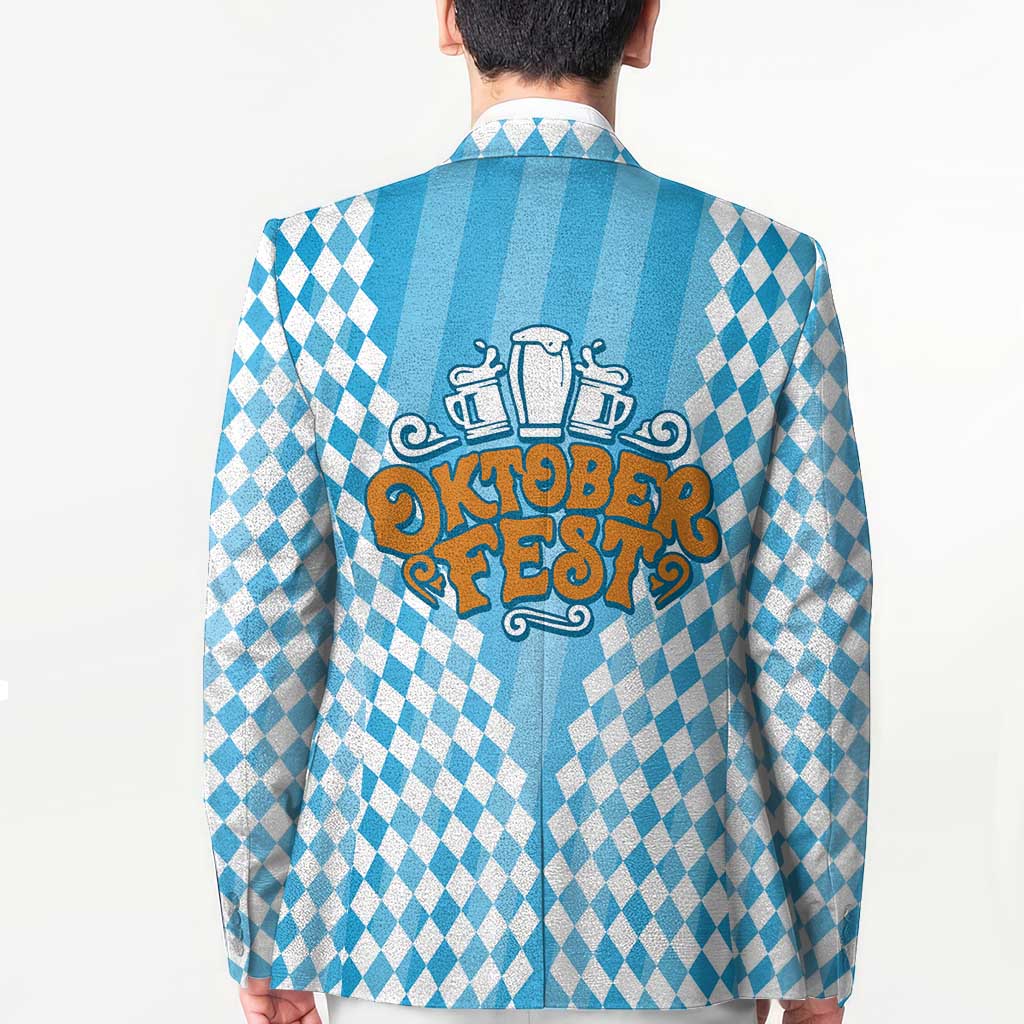 Oktoberfest Blazer with Beer Glass Illustration Blue White Diamond - Wonder Print Shop